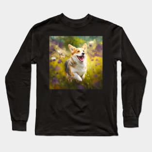 Wildflowers and Beagle Impressionist Art Print Long Sleeve T-Shirt